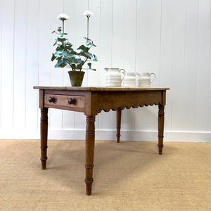 An Antique English Country Pine 4.5 ft Kitchen Dining Table with Scalloped Apron c1890