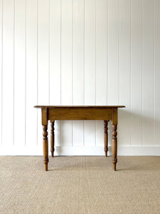 Antique English Country Pine 3.5ft Dining Table or Side Table with Drawer c1890