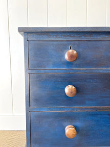 An Antique English Cobalt Blue Painted Pine Chest of Drawers Dresser c1890