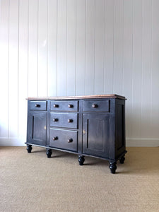 An Ebonized English Country Pine Buffet Sideboard