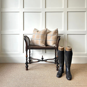 A Sturdy Antique English Caned Small Bench