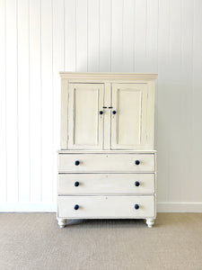A Good Painted 19th Century English Pine Linen Press Housekeepers Cupboard