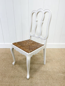 A Set of 6 Country French Painted Oak Dining Chairs With Rush Seats c1900