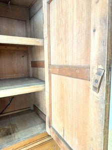 An Antique English Pine Tack Cupboard Brass Hardware