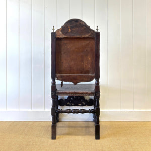 17th Century Iberian or English Walnut Side Chair w/Richly Tooled and Studded Leather Seat & Back