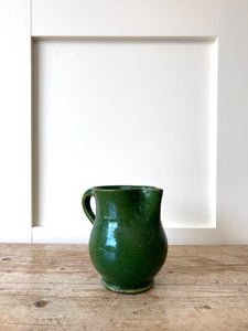 A Dutch Green Glazed Folded Spout Earthenware Pitcher c1890
