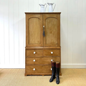 A 19th Century English Pine Linen Press Cupboard with Porcelain Knobs