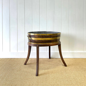 An Early 19th Century coopered oak and brass planter or cooler with zinc lining