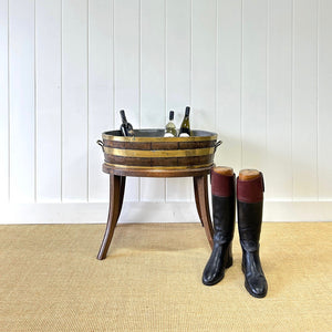An Early 19th Century coopered oak and brass planter or cooler with zinc lining