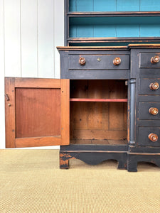 A Wonderful Large Ebonized Welsh Dresser or Cupboard