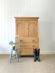 A Delightful 19th Century English Pine Linen Press Cupboard
