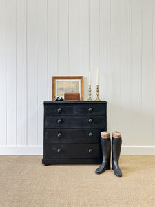 An English Ebonized Pine Black Chest of Drawers Dresser c1890