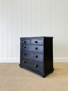 An English Ebonized Pine Black Chest of Drawers Dresser c1890