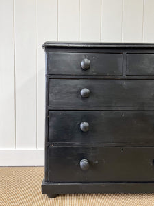 An English Ebonized Pine Black Chest of Drawers Dresser c1890