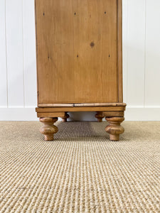 A Charming English Pine Deep and Low Chest of Drawers Dresser with Wooden Knobs c1890