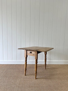 A Diminutive Antique English Country Pine Drop Leaf Kitchen Dining Table c1890