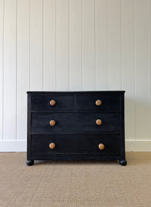 An Antique English Ebonized Black Chest of Drawers Dresser c1890