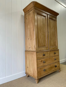 A Large 19th Century English Pine Linen Press Cupboard