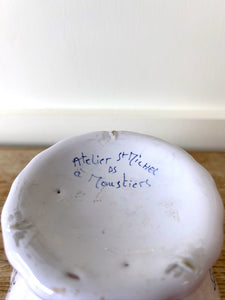 Pretty French Faience Moustieres Atelier St Michel Vase Flower Frog Holder