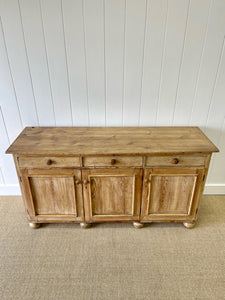 A Large English Pale Pine Colored Country 3 Drawer Buffet or Sideboard c1860