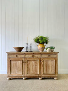 A Large English Pale Pine Colored Country 3 Drawer Buffet or Sideboard c1860