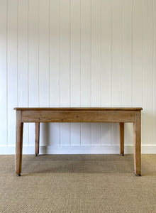 An Antique English Country Pine Dry Surface 5ft Dining Harvest Table on Castors