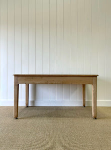 An Antique English Country Pine Dry Surface 5ft Dining Harvest Table on Castors