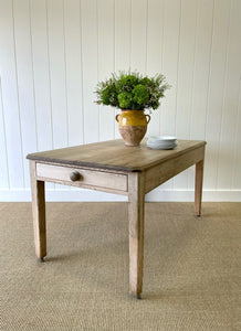 An Antique English Country Pine Dry Surface 5ft Dining Harvest Table on Castors