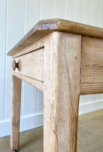 An Antique English Country Pine Dry Surface 5ft Dining Harvest Table on Castors