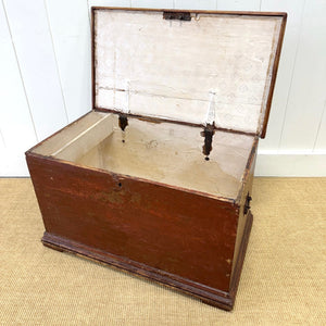 A Painted Antique Blanket Box or Coffee Table With Iron Handles