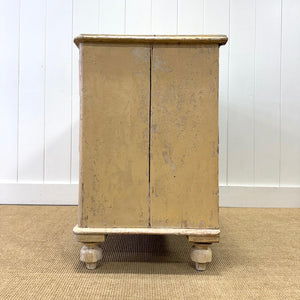 An Antique English Pine Chest of Drawers Dresser With Tulip Feet in Old Paint c1890