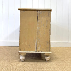 An Antique English Pine Chest of Drawers Dresser With Tulip Feet in Old Paint c1890