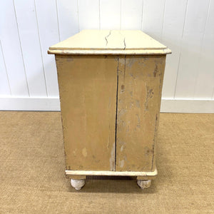 An Antique English Pine Chest of Drawers Dresser With Tulip Feet in Old Paint c1890