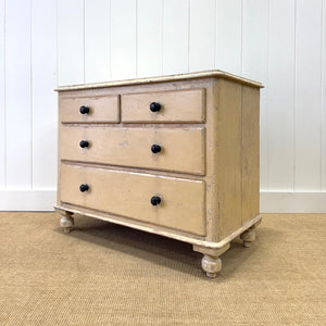 An Antique English Pine Chest of Drawers Dresser With Tulip Feet in Old Paint c1890