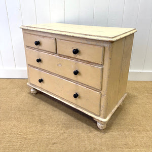 An Antique English Pine Chest of Drawers Dresser With Tulip Feet in Old Paint c1890
