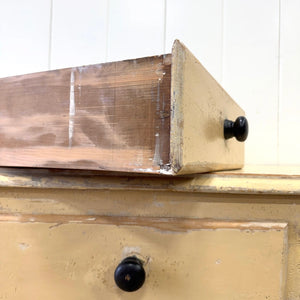 An Antique English Pine Chest of Drawers Dresser With Tulip Feet in Old Paint c1890