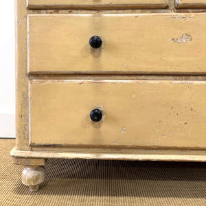An Antique English Pine Chest of Drawers Dresser With Tulip Feet in Old Paint c1890