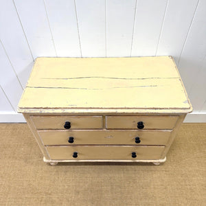An Antique English Pine Chest of Drawers Dresser With Tulip Feet in Old Paint c1890