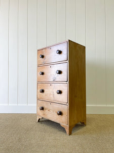 An Antique English Pine Narrow Chest of Drawers Dresser with Dark Wooden Knobs
