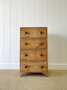 An Antique English Pine Narrow Chest of Drawers Dresser with Dark Wooden Knobs