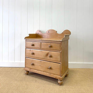 An Antique English Pine Chest of Drawers Dresser Tulip Feet with Gallery c1890