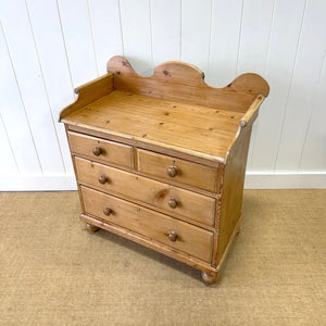 An Antique English Pine Chest of Drawers Dresser Tulip Feet with Gallery c1890
