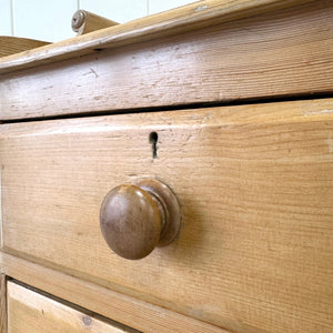 An Antique English Pine Chest of Drawers Dresser Tulip Feet with Gallery c1890
