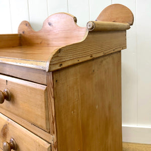 An Antique English Pine Chest of Drawers Dresser Tulip Feet with Gallery c1890