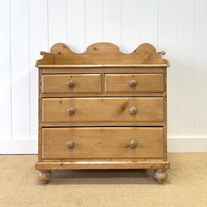 An Antique English Pine Chest of Drawers Dresser Tulip Feet with Gallery c1890