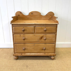 An Antique English Pine Chest of Drawers Dresser Tulip Feet with Gallery c1890