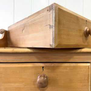 An Antique English Pine Chest of Drawers Dresser Tulip Feet with Gallery c1890