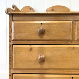 An Antique English Pine Chest of Drawers Dresser Tulip Feet with Gallery c1890