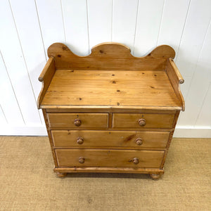 An Antique English Pine Chest of Drawers Dresser Tulip Feet with Gallery c1890