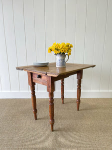 A Diminutive Antique English Country Pine Drop Leaf Kitchen Dining Table c1890